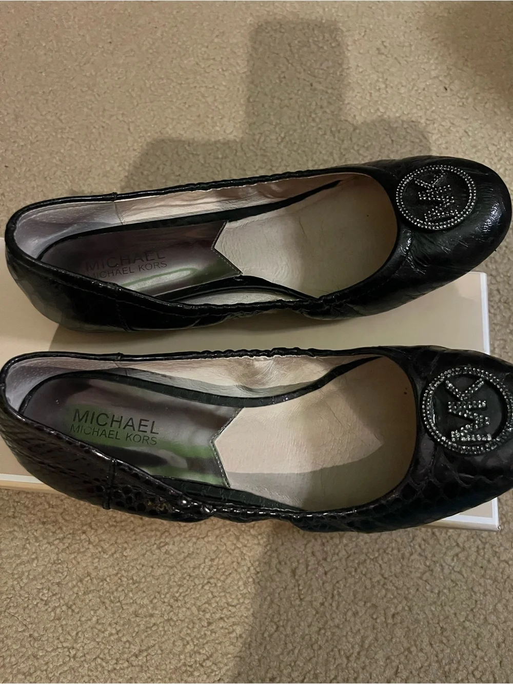 Michael Kors Black Leather MK Logo Quilted Ballet Flats